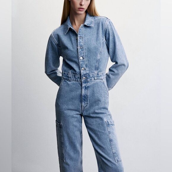 Mango Denim Jumpsuit With Cargo Pockets - Picture 6 of 10
